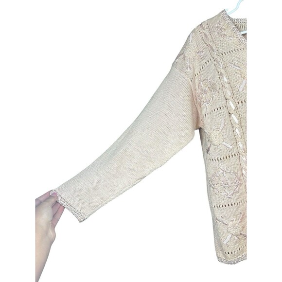 Vintage 1990s Women's PM Chunky Knit Cardigan Romantic Embroidered Granny Y2K - Picture 5 of 12